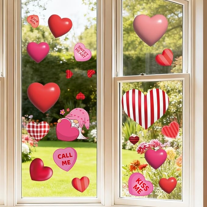Valentines Day Window Clings for Valentines Decorations, Reusable Static Shamrock Window Clings for St Patricks Day Decorations, Easter Decor for Home, Bathroom and Office