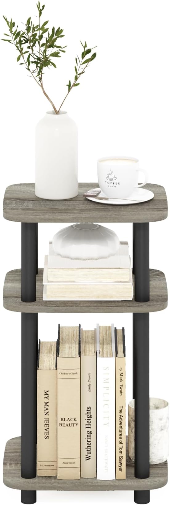 Furinno JUST Side Table, 3-Tier Turn-N-Tube End Table with Open Shelf, Round Curve Corner Night Stand, Bedside Table, Easy Assembly, for Living Room, Bedroom, French Oak