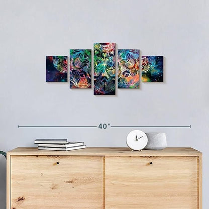 ElephantStock - Celestial Mandala Wall Art - Horizontal Multi Panel Canvas - 5 Piece Living Room Wall Decor - Digital Art Elements Multi Piece Wall Art - Turquoise And Blue Decor - 29" x 12"