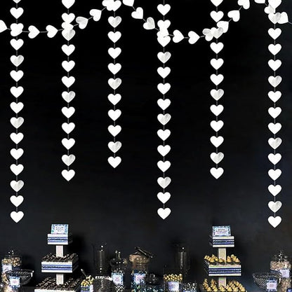 White -Silver Disco Party-Decoration Heart Garland - 52ft Birthday New Years Eve Hanging Backdrop Streamers,Graduation Engagement Wedding Bachelorette Winter Christmas Banner Decor Lasting Surprise