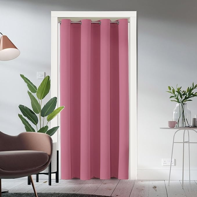 ChrisDowa Blackout Door Curtains for Doorway Privacy, Grommet Closet Curtains for Bedroom Closet Door, Thermal Insulated Temporary Doorway Cover Room Divider Drapes (1 Panel, Pink, 52 x 80 Inch)