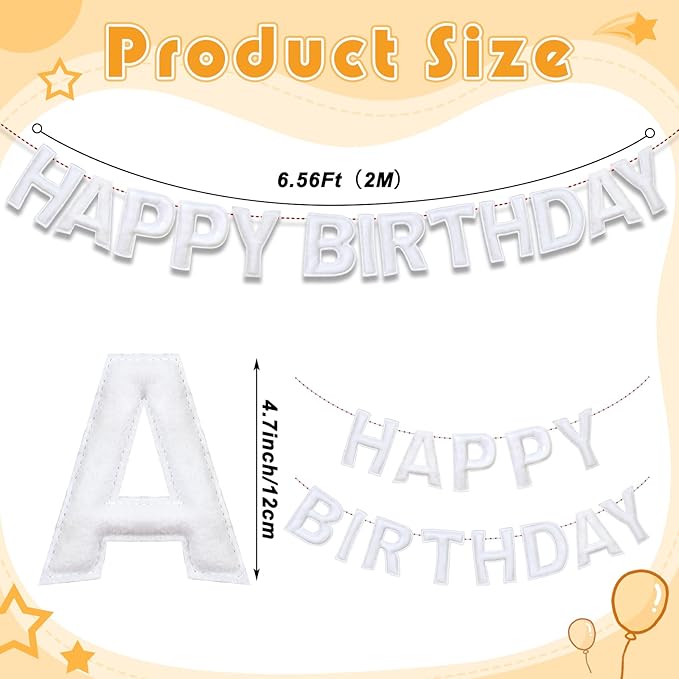 Felt Happy Birthday Garland Rainbow Banner Reusable Happy Birthday Sign Party Supply for Party Decor(White Color,Normal)