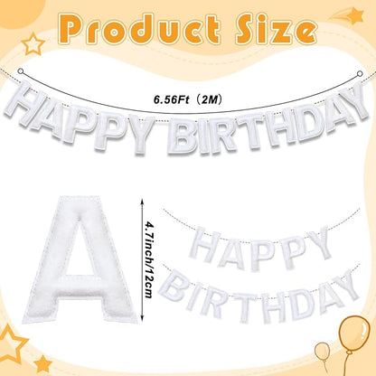 Felt Happy Birthday Garland Rainbow Banner Reusable Happy Birthday Sign Party Supply for Party Decor(White Color,Normal)
