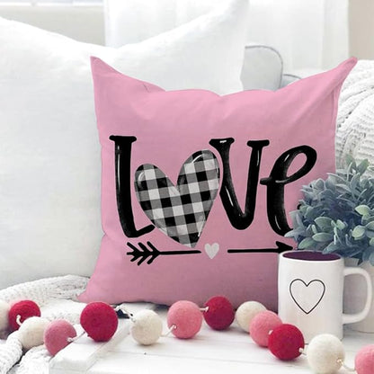 GEEORY Buffalo Plaid Valentines Day Pillow Covers 20x20 Set of 4 Valentine Day Decor Polka Dot Pink Heart with Bow Love Truck Decorative Throw Pillows for Sofa Couch Cushion Decorations G447-20