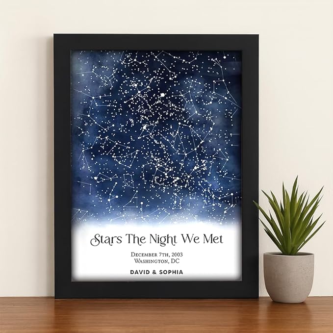 GABITA Personalized Wall Art for Couples, Anniversary Canvas for Couple Parent Grandparent, Stars The Night We Met Canvas Poster, Night Sky Map By Date & Location for Anniversary Keepsake