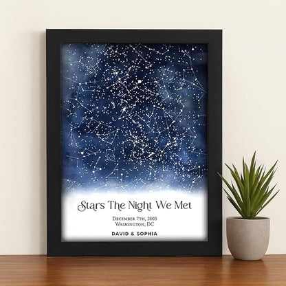 GABITA Personalized Wall Art for Couples, Anniversary Canvas for Couple Parent Grandparent, Stars The Night We Met Canvas Poster, Night Sky Map By Date & Location for Anniversary Keepsake