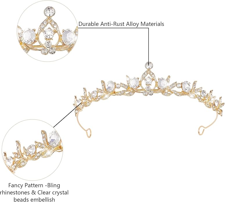 Crystal Tiaras & Crowns for Women, Bride Royal Queen Headband Princess Headpieces for Birthday Cake Crown & Prom Pageant Party