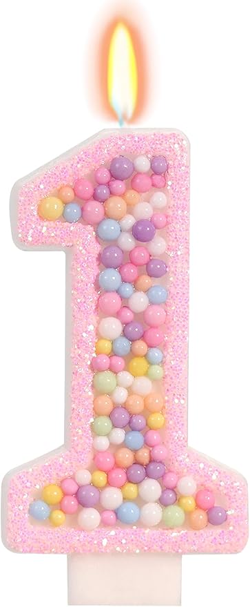 Sweet One Birthday Candles for Girls - Number 1 Candle, First Birthday Decorations for Girl, Fairy Cake Decorations, Colorful Macaron Candles for One Cake Topper (Pink)