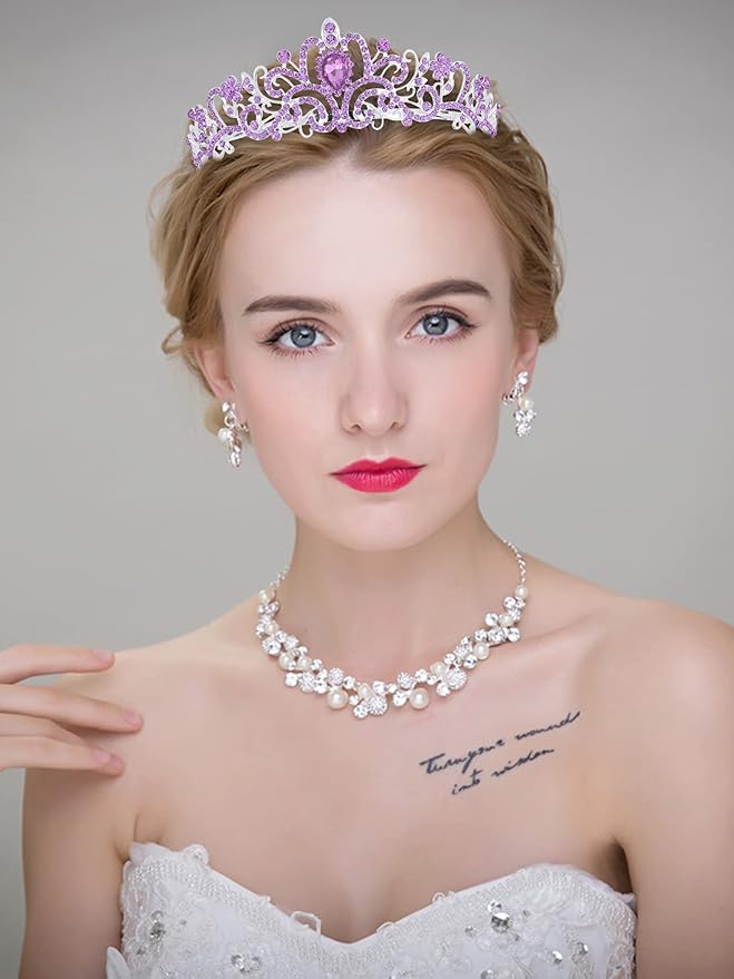 COCIDE Tiara Crowns Crystal Headband Princess Rhinestone Crown with Combs Bride Headbands Bridal Wedding Prom Birthday Party Hair Accessories Jewelry for Women and Girls (O LIGHT PURPLE)