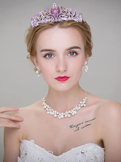 COCIDE Tiara Crowns Crystal Headband Princess Rhinestone Crown with Combs Bride Headbands Bridal Wedding Prom Birthday Party Hair Accessories Jewelry for Women and Girls (O LIGHT PURPLE)
