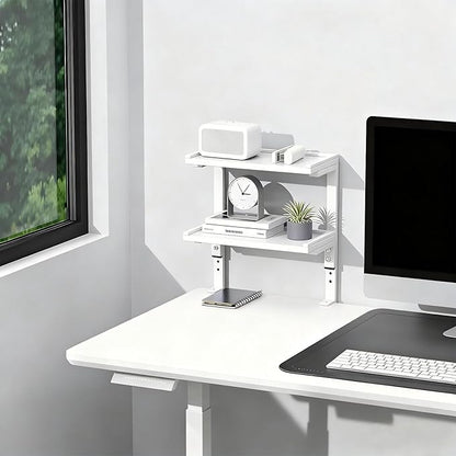 Spacrea clamp on Desk Shelf, 2 Tier Office Desk Shelves Organizer, Wood Desktop Supplies Storage Rack, Desk Organizers and Accessories (White)