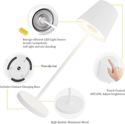 Ralaby IP54 Cordless Table Lamps Portable Rechargeable Battery Operated Lamp, Modern Aluminum Dimmable Indoor/Outdoor Cordless Desk Lamp for/Restaurant/Bar/Cafe/Bedroom (2 Pack,White,4800mAh)
