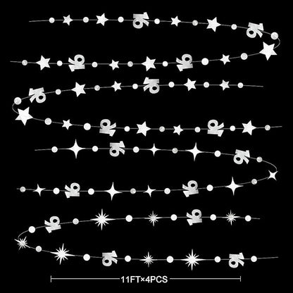Silver 16th Birthday Decorations Number 16 Circle Dot Twinkle Star Garland Metallic Banner Backdrop for Girls Boys Happy 16th Birthday Sweet Sixteen 16th Anniversary Cheers to 16 Years Party Decor