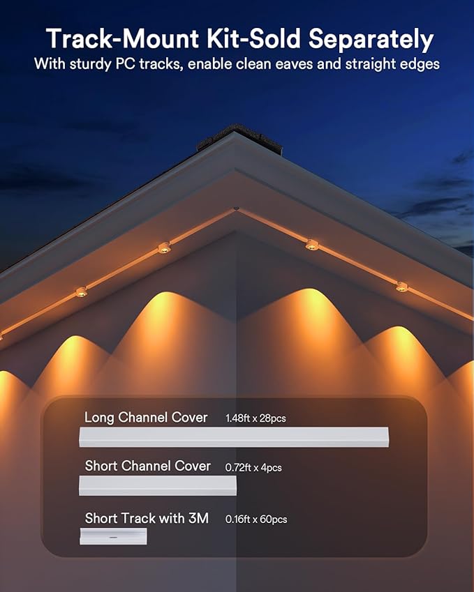 Lumary Smart Permanent Outdoor Lights 2 with Remote & Slide-Base, 50ft with 30 RGBAICW LEDs 1800lm for Daily & Accent Lighting, Work with Alexa Google, 110+ Scene for Halloween Christmas Decor, White
