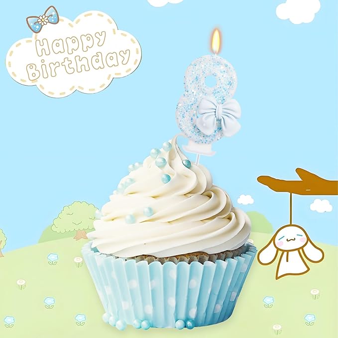 Birthday Candle for Cake, Blue Bow Number Candles, 2.76 inch Number, Cake Topper Decoration for Birthday Party (Number 8)