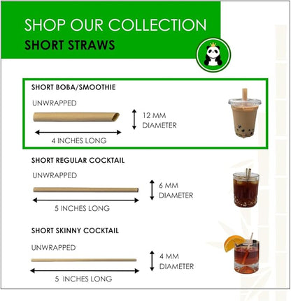 Pandaboard™ Compostable Bamboo Boba/Milkshake/Smoothie Straws - Wrapped - bag of 80