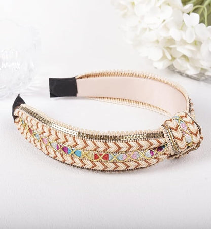 Women's Boho Top Knotted Sequin Braided Headbands for Women Non Slip, Girls Sparkly Wide Hair Accessories Christmas Gift (Boho Brown Wide)