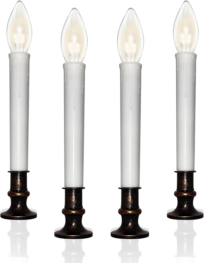 4 Pack LED Battery Operated Window Candles with Timer, Christmas Window Candles with Suction Cups, 3V Ultra-Bright LED Warm White Bulbs, Flameless Candle Lights for Indoor Christmas Window Table Decor