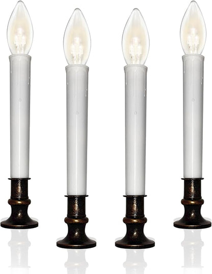 4 Pack LED Battery Operated Window Candles with Timer, Christmas Window Candles with Suction Cups, 3V Ultra-Bright LED Warm White Bulbs, Flameless Candle Lights for Indoor Christmas Window Table Decor