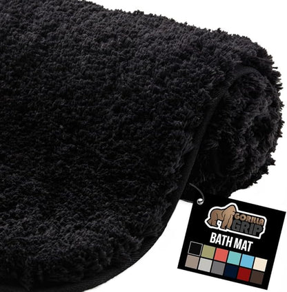 GORILLA GRIP Bathroom Rugs, 60x24, Ultra Soft Absorbent Mat, Thick Plush Bath Rug, Machine Washable, Microfiber Quick Dry, Mats for Shower, Bathtub and Floor, Home Decor Accessories, Black
