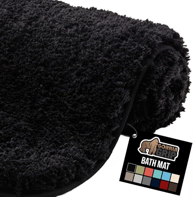 GORILLA GRIP Bathroom Rugs, 36x24, Ultra Soft Absorbent Mat, Thick Plush Bath Rug, Machine Washable, Microfiber Quick Dry, Mats for Shower, Bathtub and Floor, Home Decor Accessories, Black