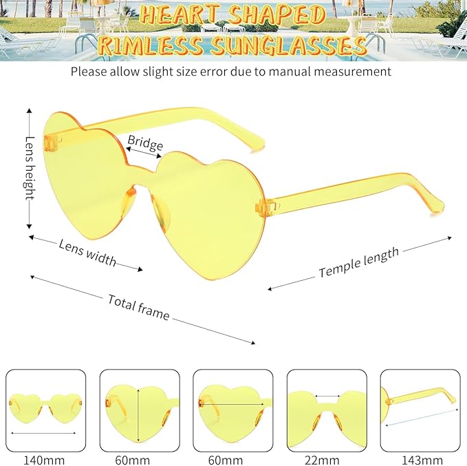 12/20/24 Pairs Heart Sunglasses for Women Men, Trendy Heart Shaped Rimless Transparent Sunglasses, Bachelorette Party