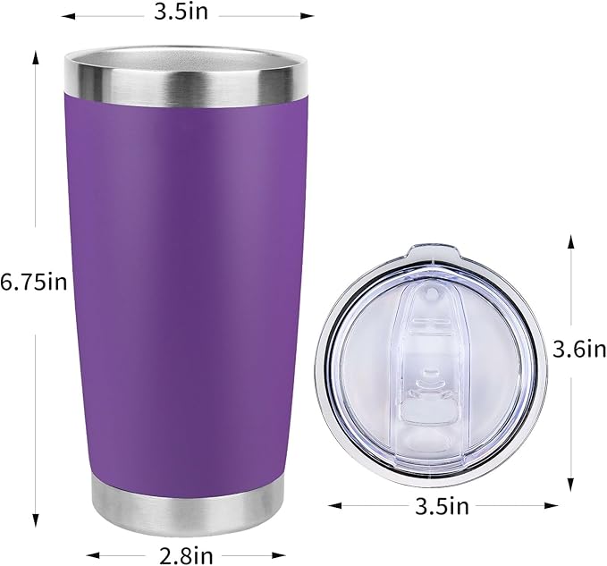 20oz Stainless Steel Tumbler Bulk with Lid, Travel Mug - Double Wall Vacuum Powder Coated Cup - Purple, 12 Pack