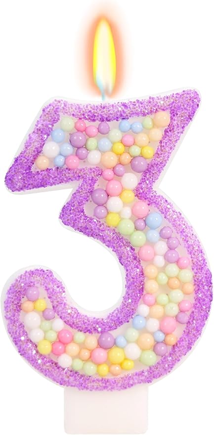 Birthday Candles - Number 3 Candle, Colorful Macaron Candles for Boys/Girls, Purple Party Decorations, Purple Cake Decorations