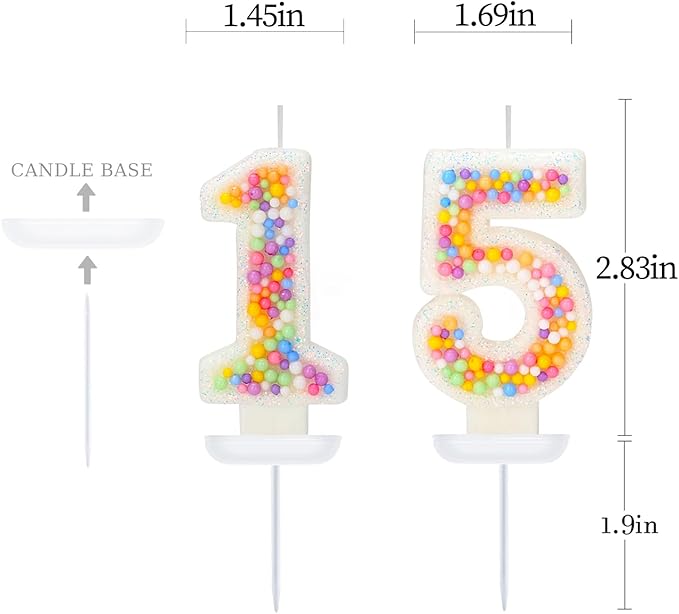 15th Birthday Candle for Cake, Colorful Macaron Numeral Candles for Boys/Girls, Theme Birthday Party Cake Decorations, Cake Topper for Birthday Party Supplies (Number 15)