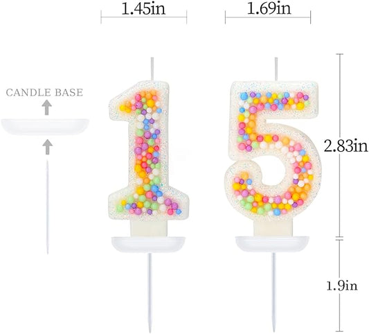 15th Birthday Candle for Cake, Colorful Macaron Numeral Candles for Boys/Girls, Theme Birthday Party Cake Decorations, Cake Topper for Birthday Party Supplies (Number 15)