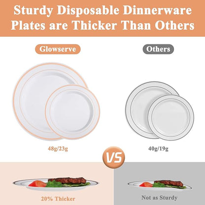 100PCS Rose Gold Plastic Plates Disposable Heavy Duty Include 50PCS 10.25inch Dinner and 50PCS 7.5inch Dessert Plastic Plates for Party Wedding Anniversary New Year