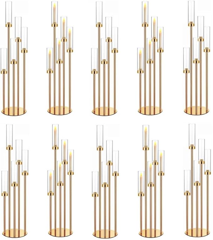 35in 10 Set Gold Candelabra Candle Centerpieces for Tables Candlesticks Holder Wedding Centerpieces Table Decorations Fit 0.9" LED Candle