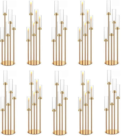 35in 10 Set Gold Candelabra Candle Centerpieces for Tables Candlesticks Holder Wedding Centerpieces Table Decorations Fit 0.9" LED Candle