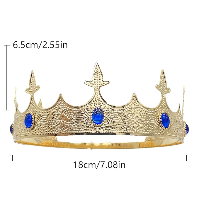 King Crowns Metal Hair Band for Men Gold Crowns and Tiara for Theme Birthday Party Costume Accessories