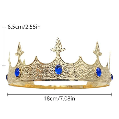 King Crowns Metal Hair Band for Men Gold Crowns and Tiara for Theme Birthday Party Costume Accessories