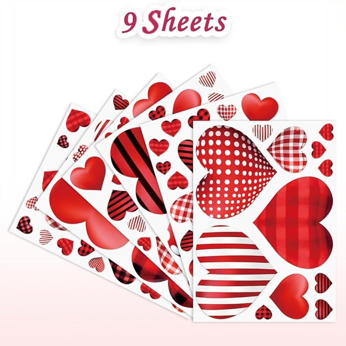 Valentines Day Decorations Window Clings, Resuable Red & Pink Heart Shaped Static Window Stickers for Valentines Day Decor - Valentine's Day Decorations for The Home, Bathroom Window