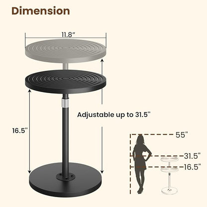 Round Side Table Set of 2, Adjustable-Height Small Drink Table, Pedestal Martini Stand, Weighted Base Cocktail Table Accent Nightstand for Living Room, Bedroom, Bathroom, Office, Black