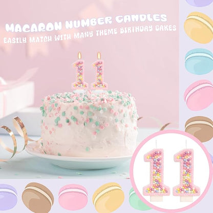 Pink Birthday Candles - Number 11 Candle, Colorful Macaron Candles, 11 Birthday Decorations for Girls, Sweet Cake Decorations, Sweet Theme Party Supplies (Pink)
