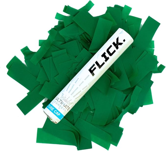 Ultimate Confetti Flick Stick Launcher - Handheld 6"Confetti-Launchers Wand, Flick to Launch Biodegradable Tissue Confetti (Dark Green, 8 Confeti Launcher Tubes, 2 Handful of Confettis per Wand 1.5oz)