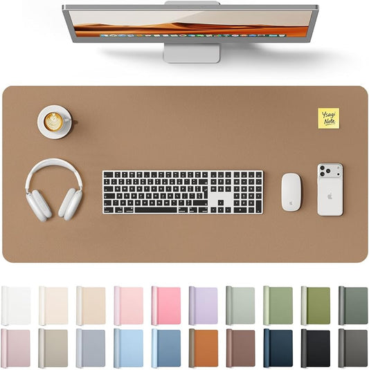 YSAGi Leather Desk Protector, Office Mat, Large Mouse Mat, Non-Slip PU Leather Blotter, Laptop Desk Mat, Waterproof Writing Pad for Office and Home (Khaki, 31.5" x 15.8")