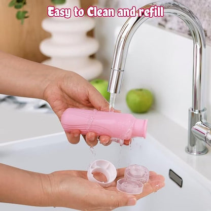 GLAMFIELDS Travel Bottles for Toiletries, 3oz Size TSA Approved Leak Proof Silicone Containers for Shampoo, Conditioner,Easy to Squeeze and Portable, Essentials for Traveling (4 Pack) Macaron