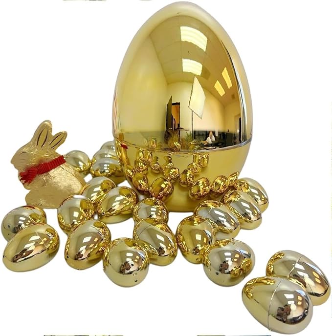 GiftExpress Jumbo Easter Eggs - 10" Tall x 7" Wide Extra Large Empty Plastic Eggs - Perfect Kids & Adult Party Toys for Gift Baskets or Egg Hunt Decor - 2 Piece, Gold