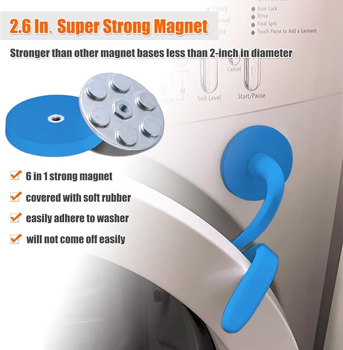 Front Load Washer Door Prop - Magnetic Washing Machine Door Stopper with 2.6-Inch Magnet Base, Removable Washer Door Holder Keep Washer Door Open to Prevent Odors (Blue)