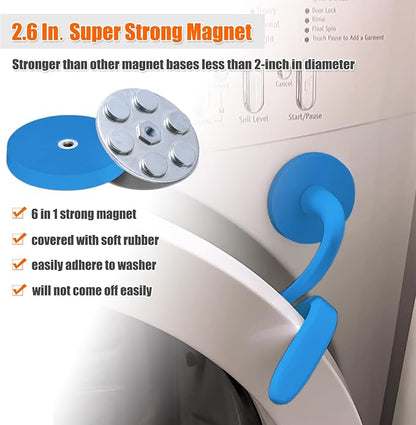 Front Load Washer Door Prop - Magnetic Washing Machine Door Stopper with 2.6-Inch Magnet Base, Removable Washer Door Holder Keep Washer Door Open to Prevent Odors (Blue)