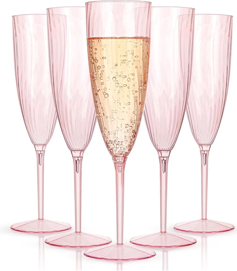 WDF 36PCS Pink Champagne Flutes Plastic - 6OZ Pink Disposable Champagne Flutes Party Supplies for Wedding/Birthday/Parties