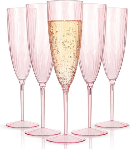 WDF 36PCS Pink Champagne Flutes Plastic - 6OZ Pink Disposable Champagne Flutes Party Supplies for Wedding/Birthday/Parties