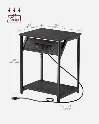 VASAGLE End Table with Charging Station, Set of 2, Small Side Tables for Living Room, Bedroom, Nightstand with Outlets and USB Ports, Bedside Table with Storage Shelf, Misty Gray and Black