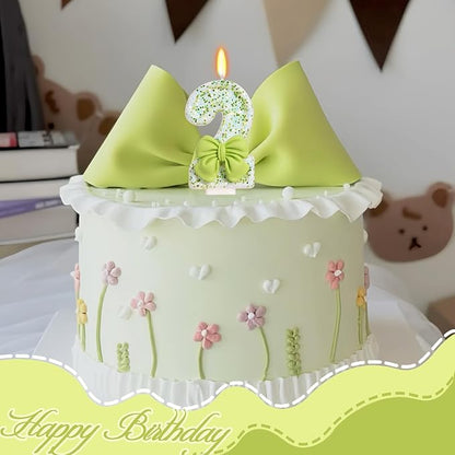 Birthday Candle for Cake, Green Bow Number Cake Candles, 2.76 inch Cake Topper Decoration for Birthday Party (Number 2)