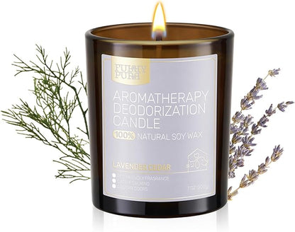 Odor Eliminating Candle, Lavender Cedar Scented Candle, Pet-Friendly Soy Candles, 60 Hours, 7 oz