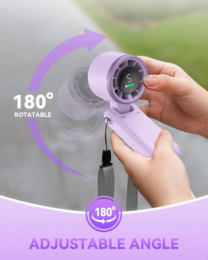 Portable Handheld Turbo Fan, 5-Speed Personal Fans, 5000mAh Rechargeable Fans Up to 12 Hours, Weight only 0.6lb Small Fan, Hand/Neck/Desk Fan 3 IN 1, Beach Vacation Essentials(Purple)